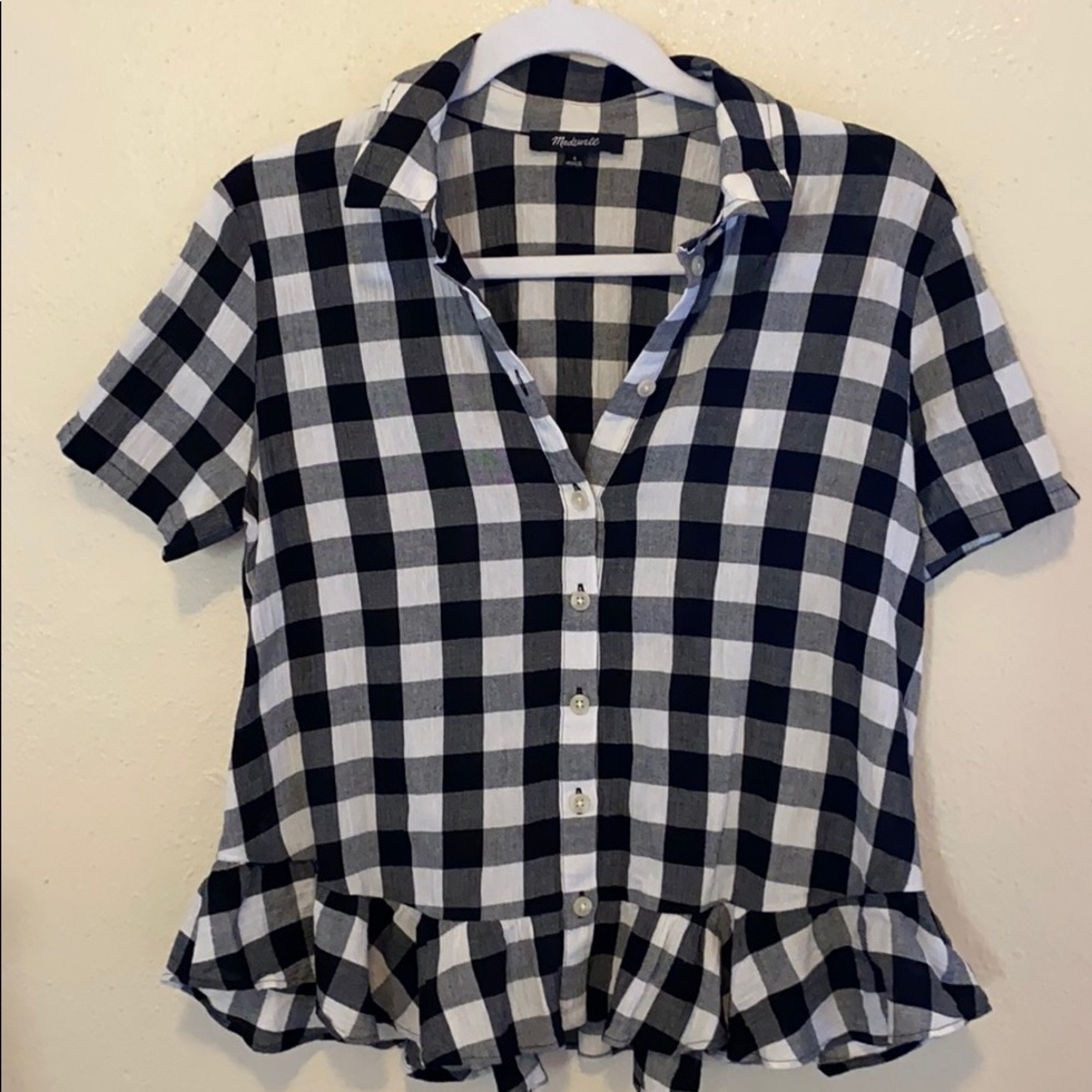 Madewell Black and White checked blouse